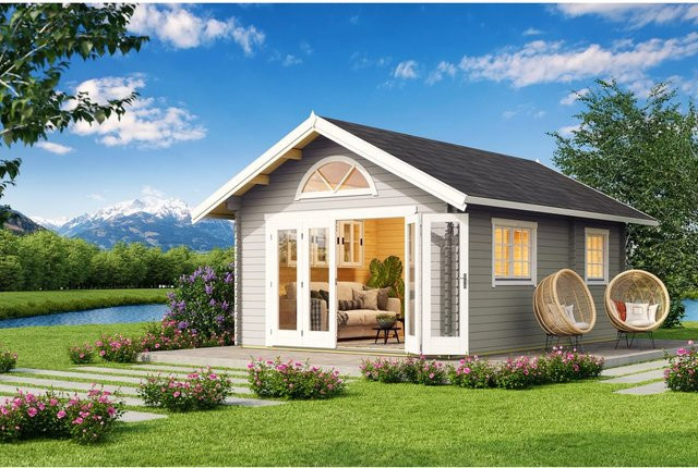 Lasita Gartenhaus Caroline Maja in Lichtgrau mit Satteldach, B/T/H: 489,9 x 330,6 x 675 cm - Bild 1
