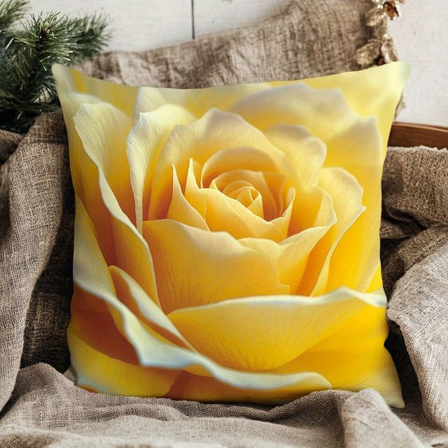 Delampa Kissenbezug mit gelbem und orangem Rosen-Motiv, quadratisch, B/B/H: 18 x 18 x 18 cm - Bild 1
