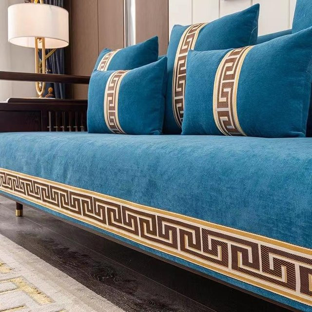 Super Six Chenille Sofakissen Blau, quadratisches und rutschfestes Couchkissen, Breite: 70 cm, Höhe: 70 cm, Tiefe: 70 cm - Bild 1