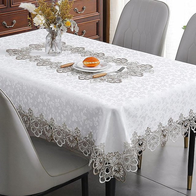 Battilo Tischdecke mit Spitzenstickerei und floralem Muster, Weiß, Rechteckig, Wasserabweisend, B/T/H: 60 x 60 x 1 cm - Bild 1