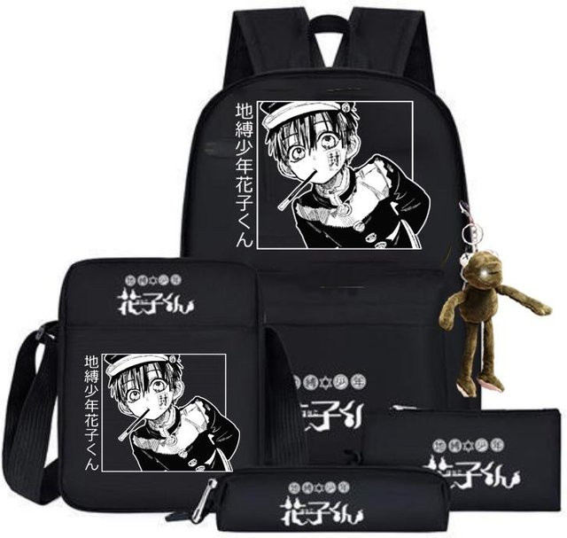 3-teiliges Schulrucksack-Set aus Oxford-Stoff in Schwarz mit Schultasche, Schultergurt und Federmäppchen - Bild 1