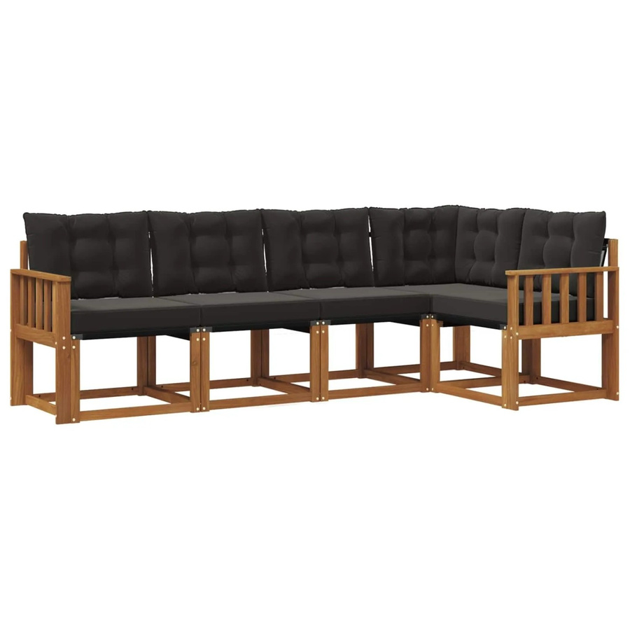 vidaXL Outdoor-Sofagarnitur 5-teilig aus massivem Akazienholz mit Textilene und Kissen in Schwarz und Natur - Bild 2