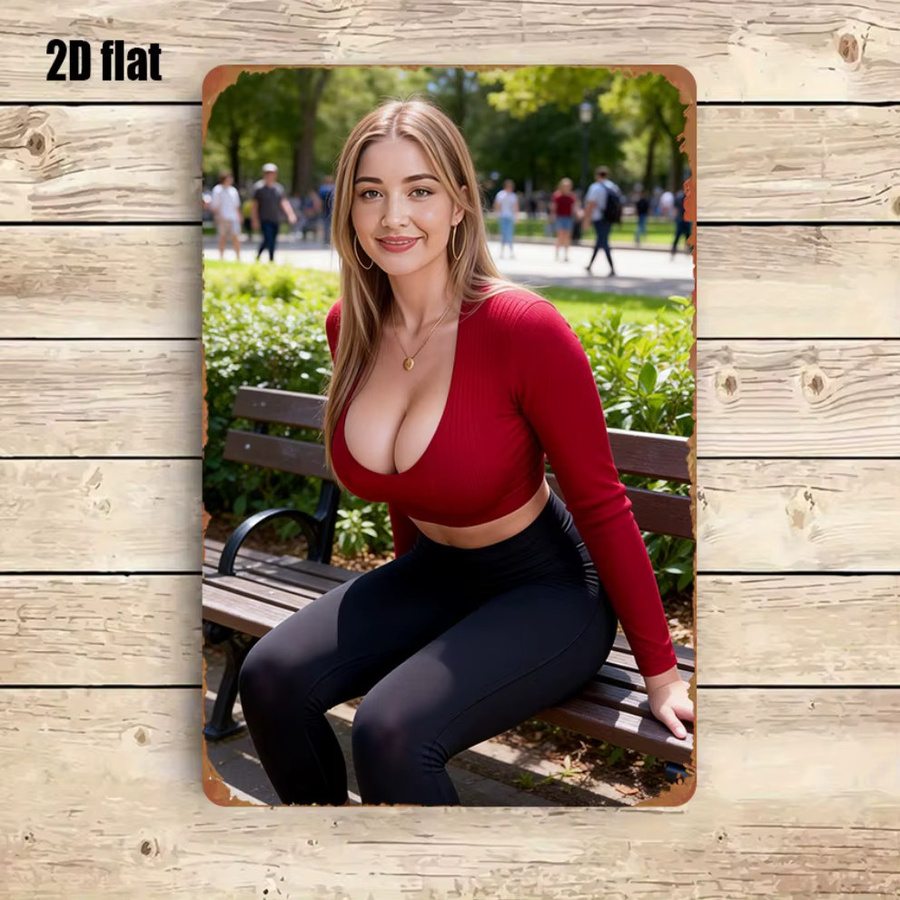 CIFBUY 2D-Aufnäher zum Aufbügeln mit Parkbank-Szene und weiblicher Figur im roten Crop-Top, Farbe: Rot/Mehrfarbig - Bild 4