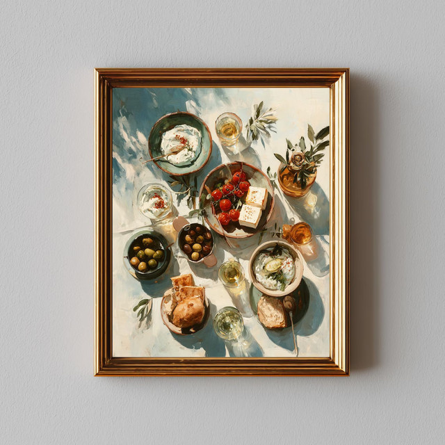 Mediterrane Café-Szene als digitale Illustration im Querformat für deine Wanddekoration - Bild 1