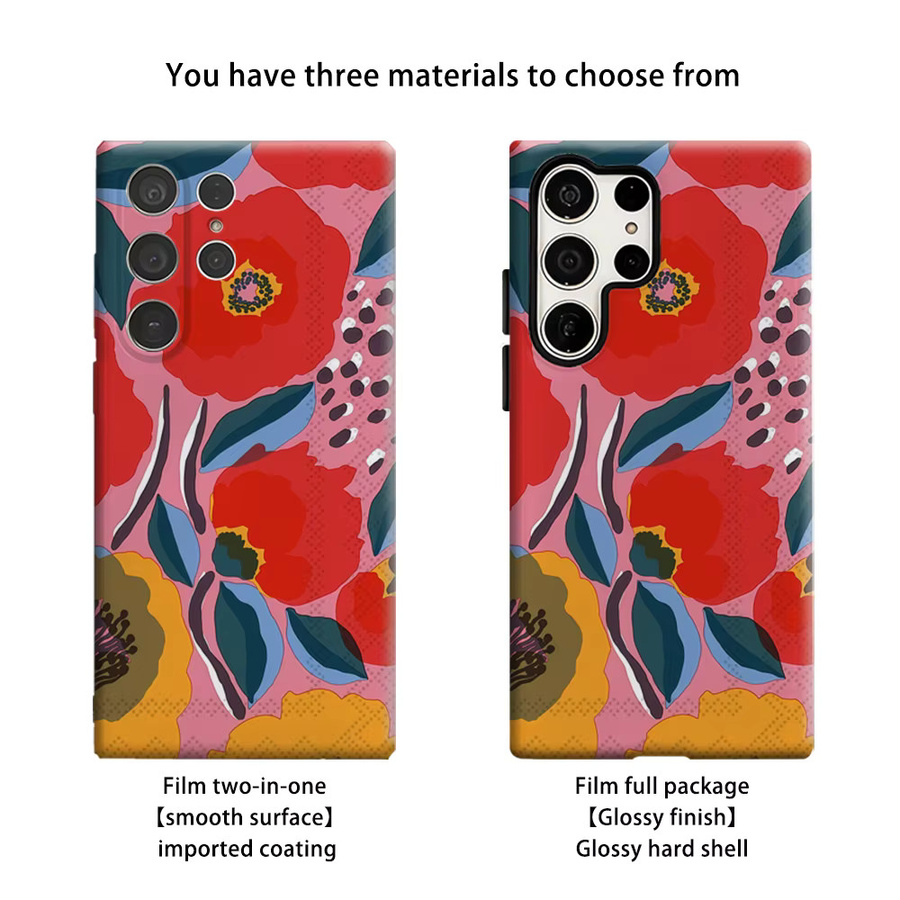 Stoßfeste Samsung Galaxy Handyhülle mit rosa Blumenmuster in Doppelschicht für Galaxy S25 Ultra, S24, S23 Ultra und S23 Plus - Bild 2