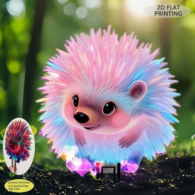 Leuchtender Igel Gartenbodenstecker von OAYK Knife in Rosa, UV-aktivierte Neonfarbe zur Außen- und Innendekoration - Bild 1