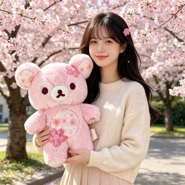 TAKARA TOMY Rilakkuma Kirschblüten-Bär, Plüschtier, Rosa - Bild 1