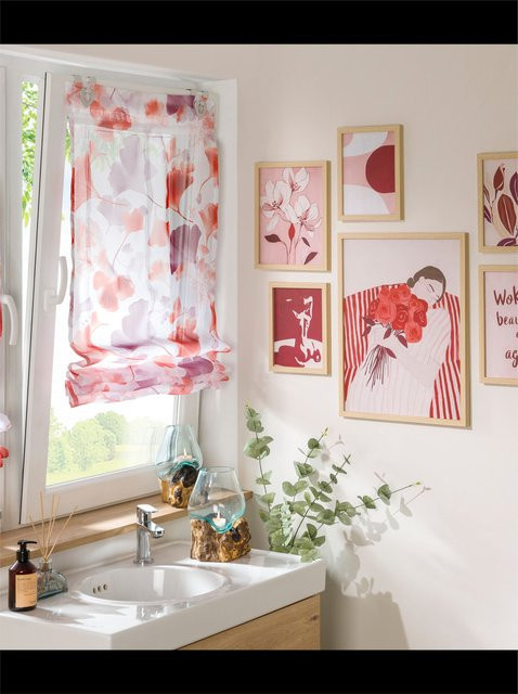 Raffrollo Heine Home Voile mit Ginkgoblättern in Weiß und Transparent für dich - Bild 1