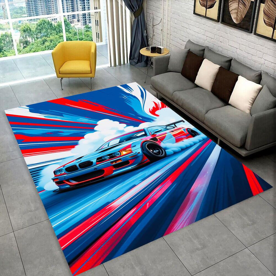 LOUSIDREAM 3D E36 Rennwagen Druckteppich Multicolor, rutschfeste Fußmatte für Wohnzimmer, Schlafzimmer oder Kinderzimmer, B/B: 70 x 100 cm - Bild 1