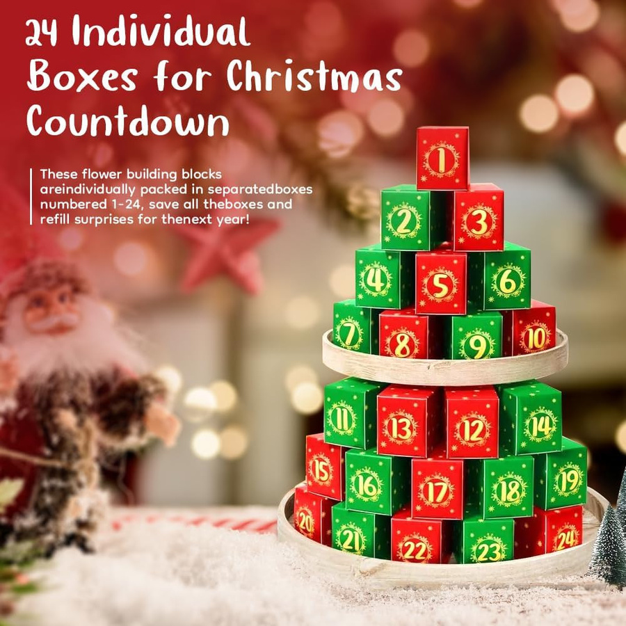 Fashnics Adventskalender Blumenstrauß Sonnenblume Bausteine Set für Erwachsene Kinder und Jugendliche mit 24 Tagen Countdown zur Weihnachtsdekoration - Bild 2