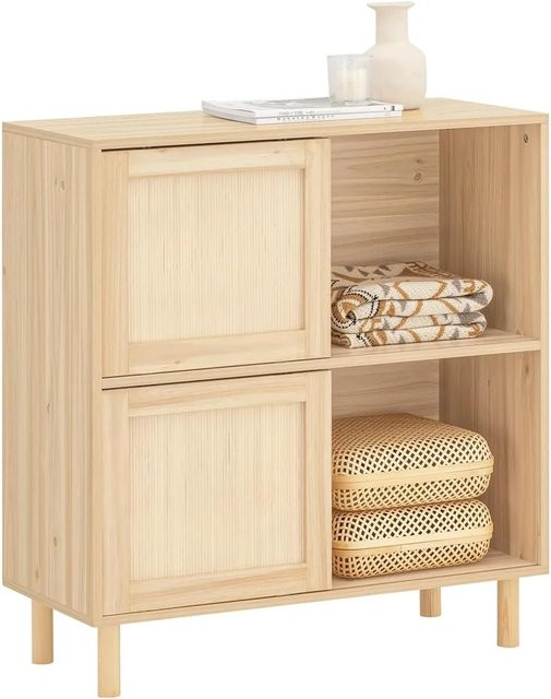 SoBuy Sideboard Kommode aus Bambus in Natur, Küchenschrank und Flurschrank mit Schiebetüren, B/T/H: 80 x 35 x 87 cm - Bild 1