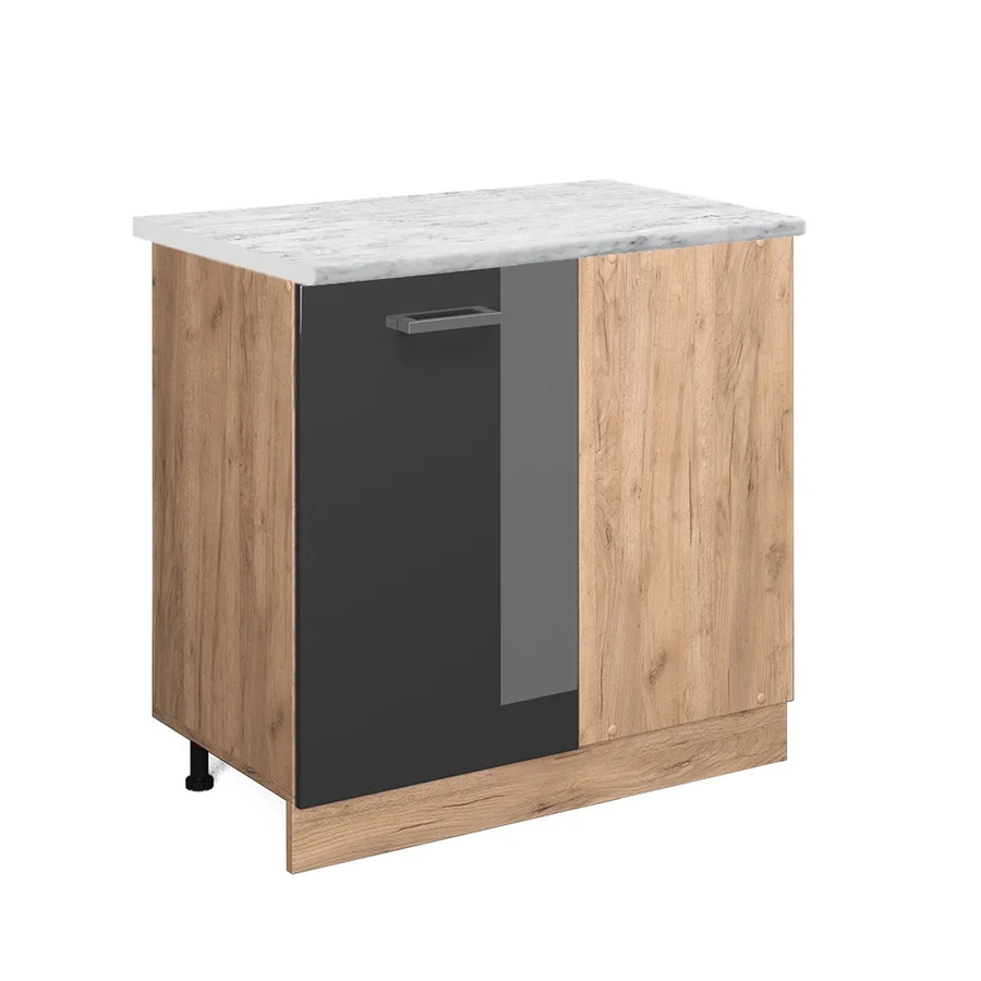 Vicco R-Line Eckunterschrank für die Küche in Anthrazit Hochglanz und Eiche mit Marmoroptik, Höhe: 86 cm, Breite: 46 cm, Tiefe: 81,6 cm - Bild 2