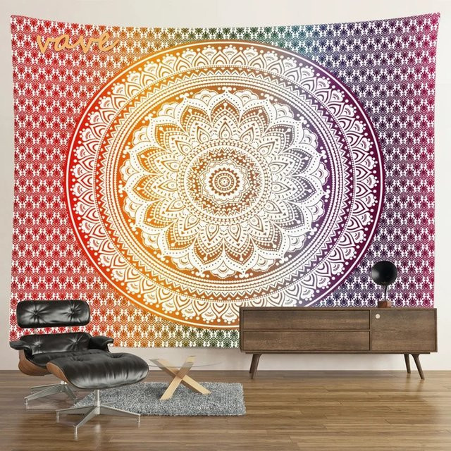 VIKAMA Wandteppich im Bohemian-Stil mit Mandala- und geometrischen Mustern in Multicolour - Bild 1