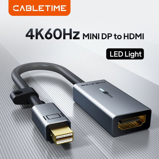 CABLETIME Mini DisplayPort zu HDMI Adapter in Grau für 4K@60Hz Datenübertragung und Synchronisation - Bild 1
