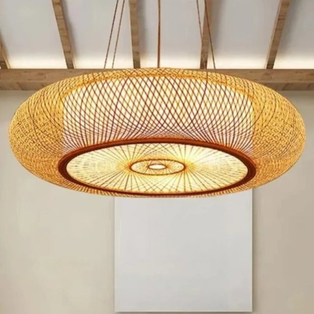 JOYINLED Vintage Pendelleuchte aus Bambus, runder Retro Kronleuchter in Braun, Durchmesser: 50 cm - Bild 1
