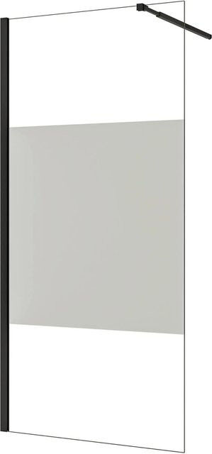 AICA Walk-in Duschwand aus ESG-Glas mit Milchglasstreifen und Schwarzrahmen, B: 70 cm, H: 200 cm - Bild 1