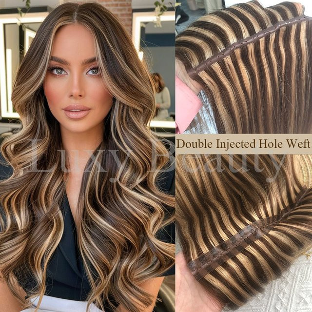 Luxy Beauty Echthaarverlängerungen Straight Twin Tab Weft, Natural Black Brown - Bild 1