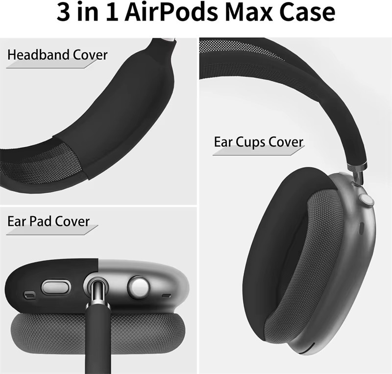 3-in-1 Silikon-Hautschutz-Hülle für Apple AirPods Max in Blau und Schwarz, kratzfest und stoßfest - Bild 2