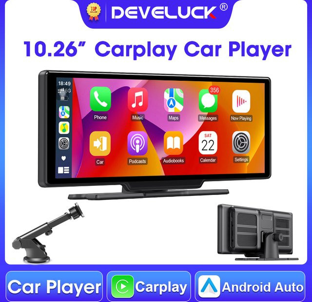 Develuck Auto-Multimedia-Player mit 10,26 Zoll Display, kabelloses CarPlay, Android Auto, GPS-Navigation, Video-Spiegelmonitor, Bluetooth und Stereo in Schwarz - Bild 1