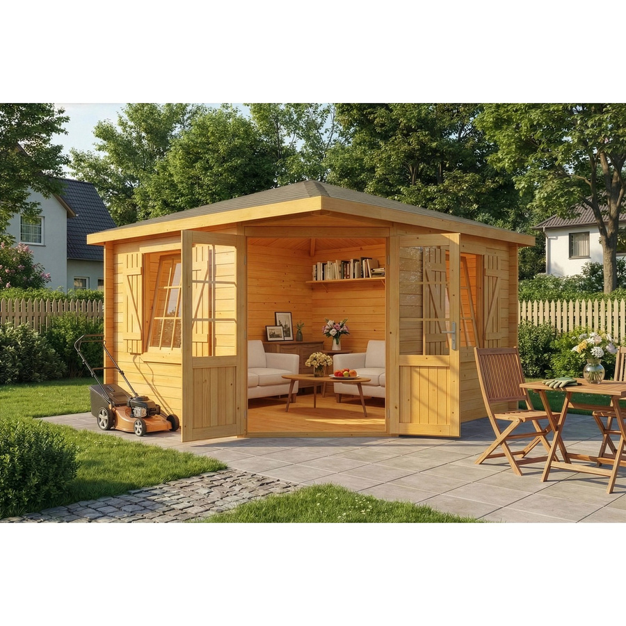 Alpholz Gartenhaus Monica Royal Spitzdach in Braun, Tauchimprägnierte Blockhütte, B/T: 375 x 375 cm - Bild 2