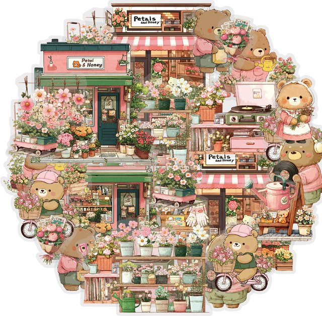 Etori Life 15-teiliges Set niedliche Bären-Aufkleber mit Blumenmuster und Stadtarchitektur-Muster in Multicolour für Laptops, Gitarren, Tagebücher und Scrapbooking - Bild 1