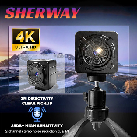 Sherway 4K UHD Webcam in Schwarz mit Autofokus, Fernbedienung, Stativ und Mikrofon für Livestreaming und Videoanrufe