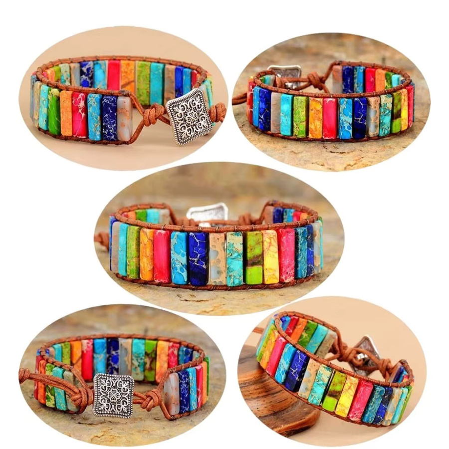 Armband, Perlen, bunt, verstellbar, Regenbogenstein, Unisex - Bild 2