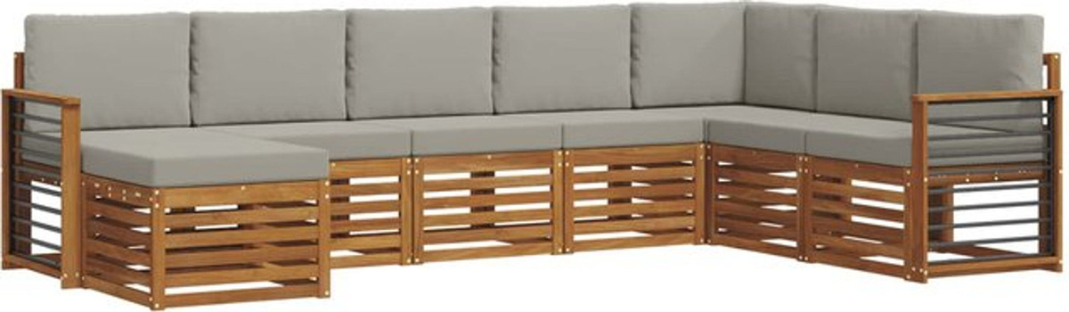 vidaXL Outdoor-Sofagarnitur aus Akazie mit 8-teiligem Set und Kissen in Natur und Hellgrau - Bild 1