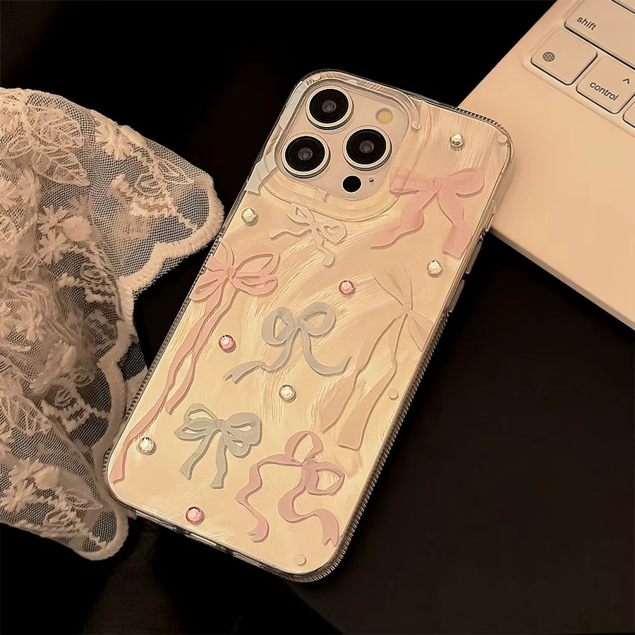 MUQGEW Handyhülle mit koreanischem Schleifen-Design und Diamant-Aufklebern für iPhone 11 bis iPhone 17 Pro Max, stoßfest, Mehrfarbig - Bild 3