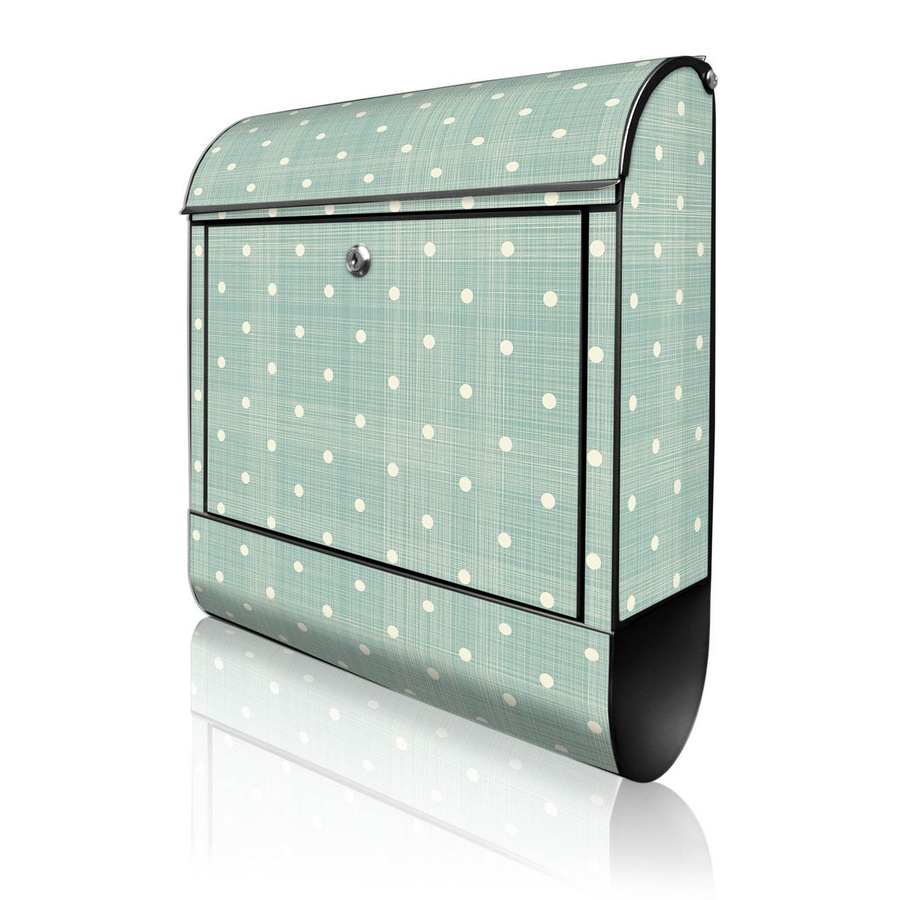 banjado Wandbriefkasten mit Motiv Punkte in Schwarz und Lindgrün, groß, inklusive Zeitungsfach, B/H/T: 38 x 47 x 13 cm - Bild 1
