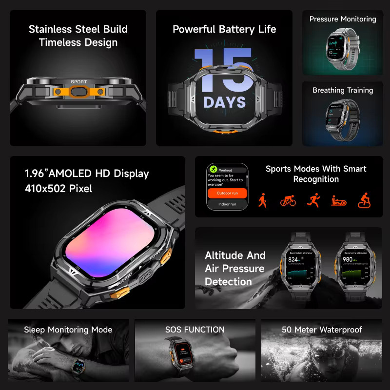 LEADOYS Smartwatch, GPS, Grau, Silikon, Herren - Bild 4