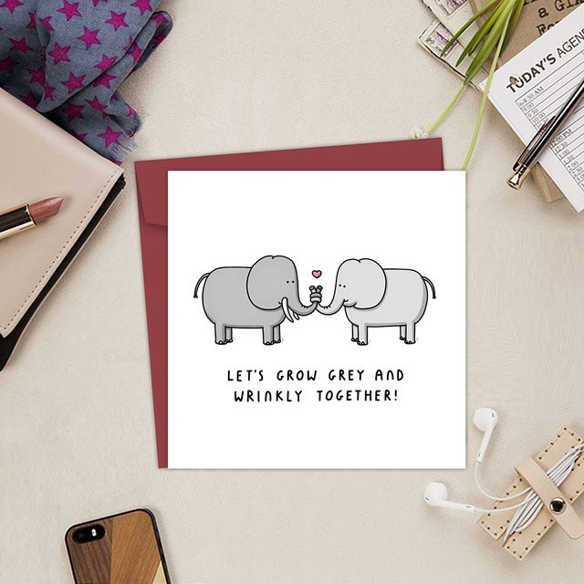 Lustige Jubiläumskarte mit Elefant-Motiv für Paare in Grau - Bild 1