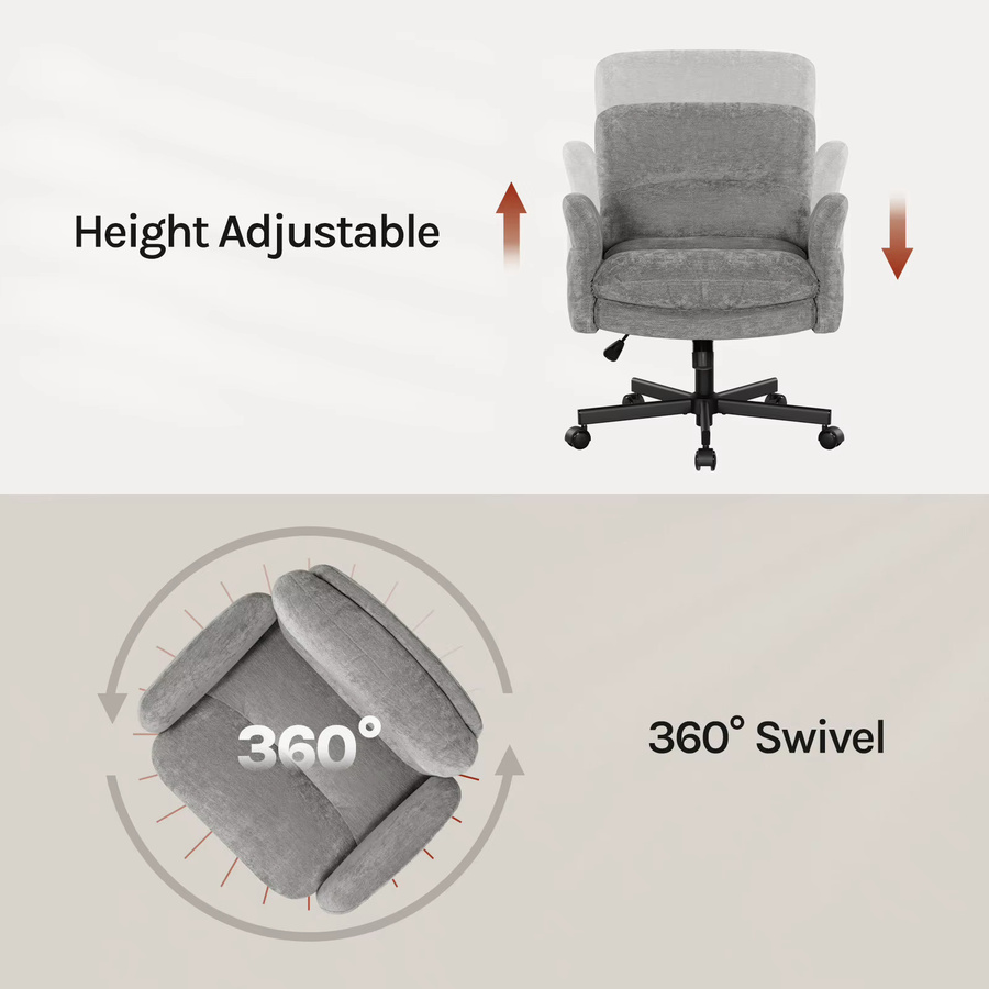 WOLTU Drehstuhl aus Chenille in Grau mit verstellbarer Armlehne und Seitentasche für Home-Office und Konferenzräume - Bild 2