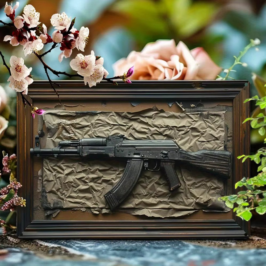 Vintage-Metallschild CIFBUY mit AK-47-Design und Frühlings- sowie Sommermotiv als Wanddekoration, Breite: 20,0 cm, Höhe: 20,0 cm - Bild 3