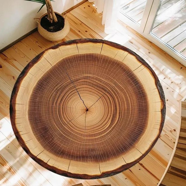 Runder Teppich Spring Corner C in Holzoptik mit Jahresringmuster, Braun, Durchmesser: 60 cm - Bild 1