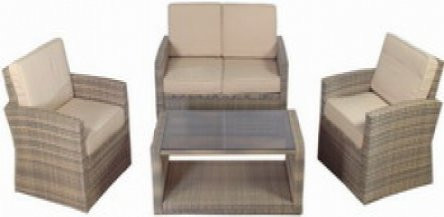 Guinarda Polyrattan Loungeset in Beige mit Bank, 2 Sesseln und Tisch - Bild 1