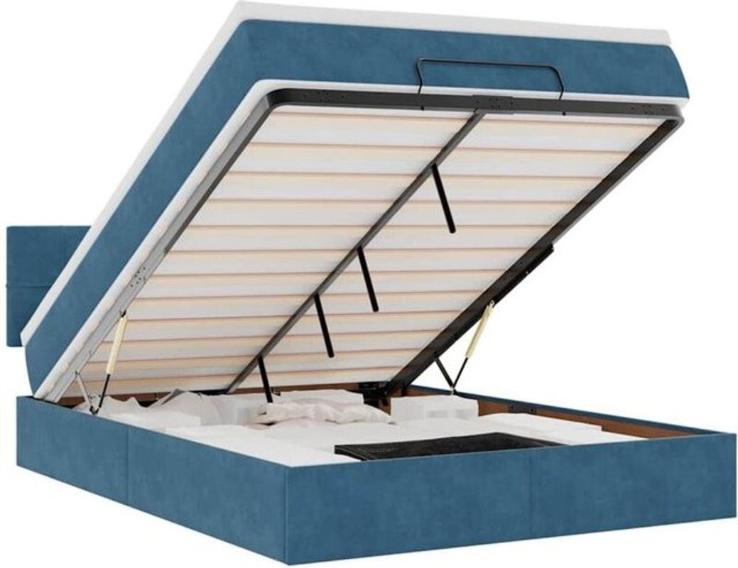 Vidaxl Ottoman Polsterbett mit Matratze und LED-Beleuchtung aus Samt in Dunkelblau, B/T/H: 140 x 190 cm - Bild 1