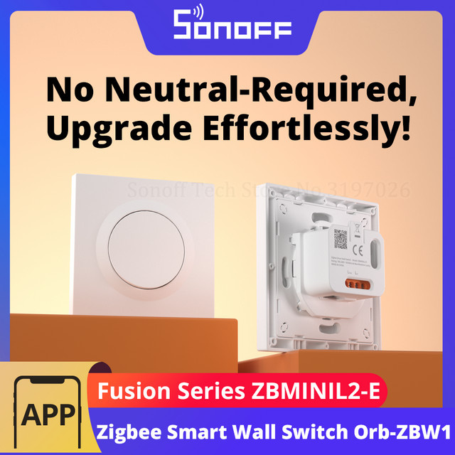 SONOFF Orb-ZBW1L Zigbee smarter Wandschalter Fusion-Serie ZBMINIL2-E in Weiß ohne Neutralleiter für Home Assistant - Bild 1