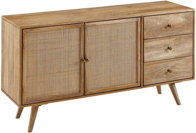 Wohnling Sideboard aus Mangoholz in Braun mit Schilfrohr-Geflecht, B/H/T: 140 x 75 x 40 cm - Bild 1