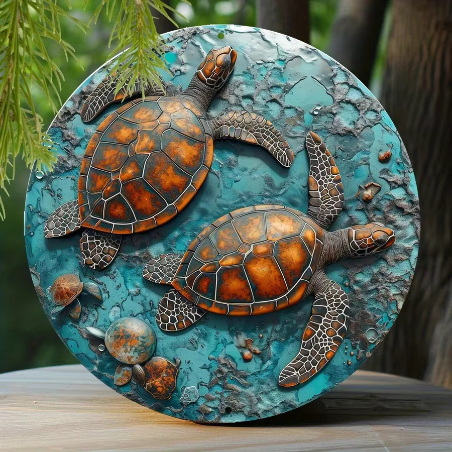 Rundes Metall-Wandschild von Potdemiel mit Wal- und Meeresschildkröten-Motiv in Mehrfarben, Durchmesser: 20 cm - Bild 2