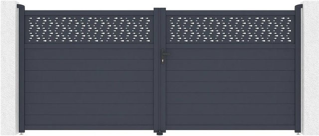 Vente-unique Aluminium Flügeltor Bazio in Anthrazitgrau, Breite: 392 cm - Bild 1