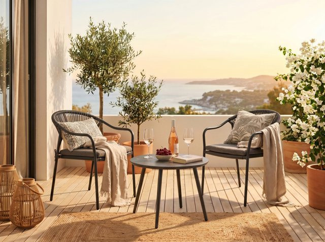 Balkon-Set CALI von casa NOVA in Grau aus Stahl, Glas und Textilene Seil - Bild 1