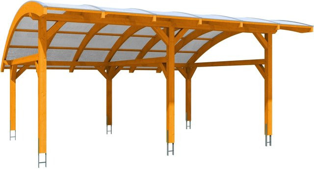 Skan Holz Carport Schwaben aus Leimholz in Eiche mit Polycarbonat Doppelstegplatten, Breite: 648 cm, Tiefe: 630 cm - Bild 1