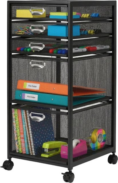 Relaxdays Rollcontainer aus Stahl in Schwarz mit 5 Schubladen im Mesh-Design, B/T/H: 59 x 27,5 x 35 cm - Bild 1