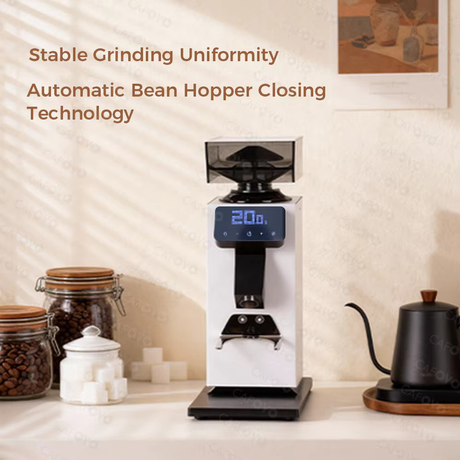 CAFOVO G964F Kaffeemühle mit 64 mm Flachmahlscheiben, zeitbasierte Dosiermühle mit Plasma-Antistatik-Technik für Espresso und Filterkaffee, Weiß - Bild 2
