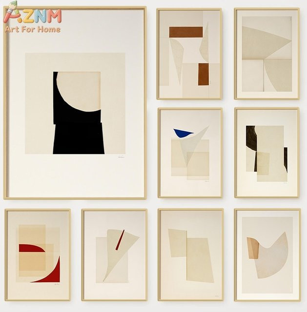 AZNM Minimalistischer abstrakter Leinwand-Wandkunstdruck mit geometrischen Formen in neutralen Farbtönen, ungerahmtes Gemälde für deine Heimdekoration - Bild 1