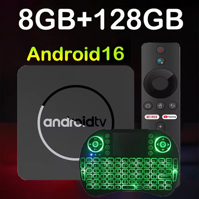 Android TV Box Q10 Media Streamer mit 8K Unterstützung, Allwinner H313, Google Assistant und Sprachfernbedienung, Schwarz - Bild 1