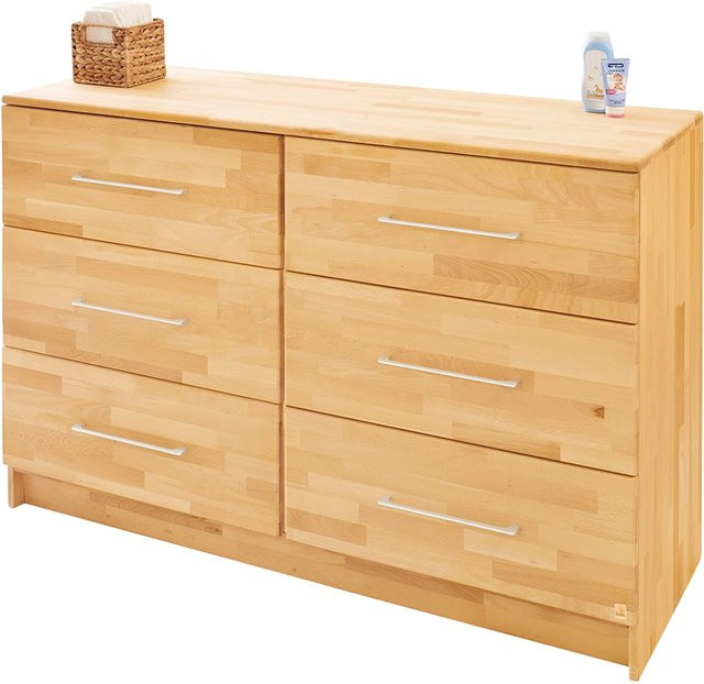 Pinolino Wickelkommode Natura extrabreit aus massiver Buche in Braun und Beige, wandelbar zur Kommode mit Soft-Close-Schubladen, B/T/H: 140 x 54 x 101 cm - Bild 1