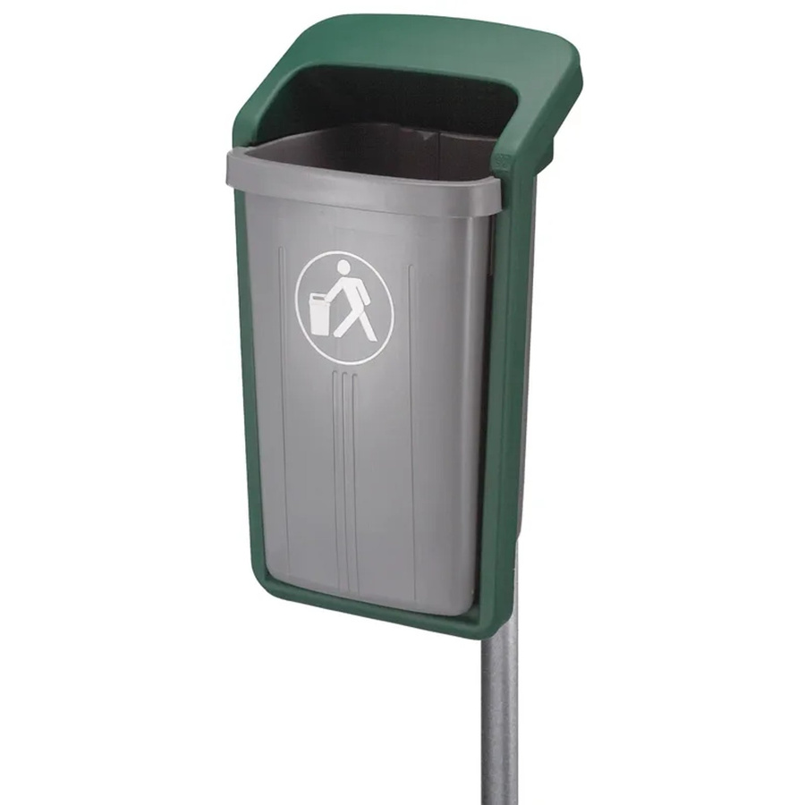 PROREGAL Abfallsammler für den Außenbereich mit Wand- und Rohrbefestigung, Grau-Grün, H: 84,5 cm, B: 39 cm, T: 46 cm - Bild 2