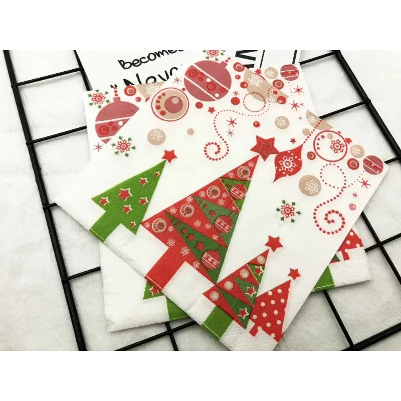 GUANYAO Weihnachtsservietten bunt bedruckt mit Blumenmotiv, quadratische Papierservietten, mehrfarbig - Bild 5